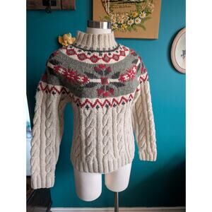 Women's vintage fair isle mock neck wool sweater Icelandic retro 90s size medium